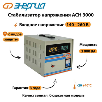 Однофазный стабилизатор напряжения Энергия АСН 3000 - Стабилизаторы напряжения - Однофазные стабилизаторы напряжения 220 Вольт - Энергия АСН - . Магазин оборудования для автономного и резервного электропитания Ekosolar.ru в Казани