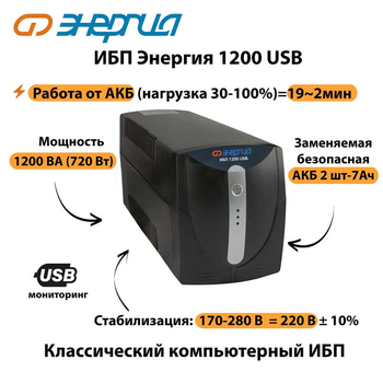 Энергия ИБП 1200 USB - ИБП и АКБ - ИБП для компьютера - . Магазин оборудования для автономного и резервного электропитания Ekosolar.ru в Казани