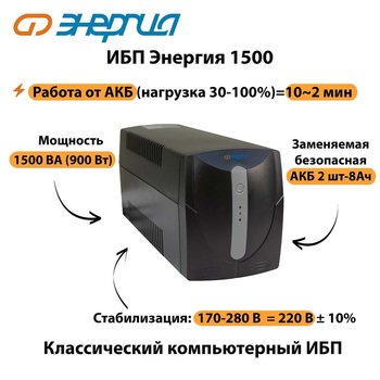 Энергия ИБП 1500 - ИБП и АКБ - ИБП для компьютера - . Магазин оборудования для автономного и резервного электропитания Ekosolar.ru в Казани